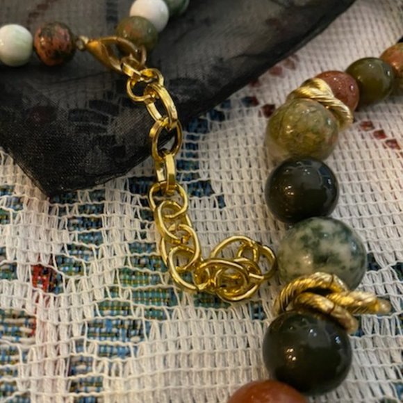 MULTI-COLOR JADE NECKLACE+ BRACELET+ Hook EARRINGS Set * Gift Bag * GOLD spacers - Picture 4 of 5
